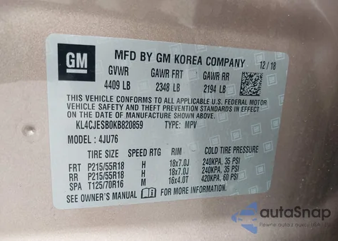 2019 Buick Encore Awd Preferred from USA, damaged, VIN KL4CJESB0KB820859